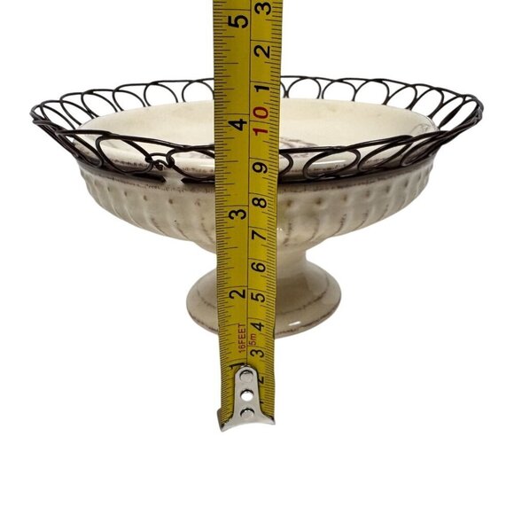 Vintage IMAX Serving Dish Cake Stand Cream Brown French Country Cottage Ceramic - Picture 9 of 10